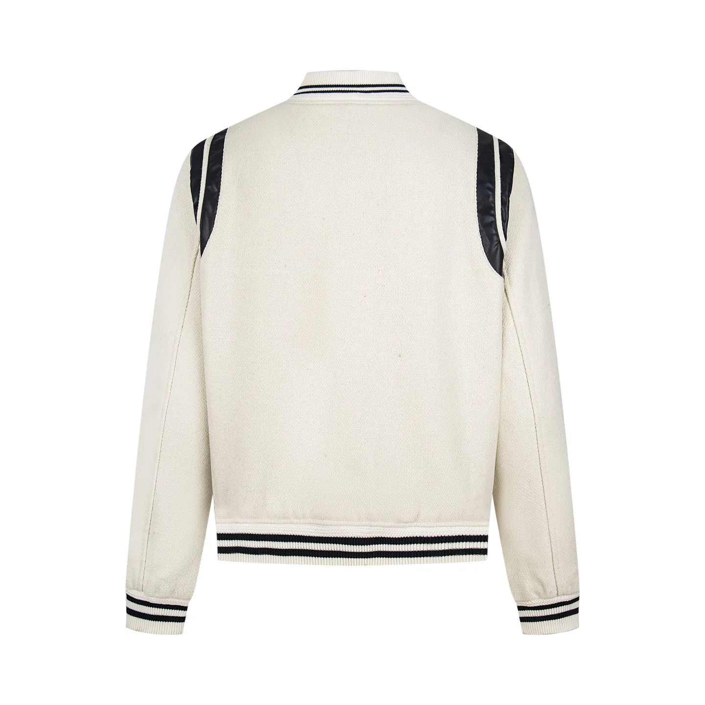 P520 wool version. High version ready in stock. Saint Laurent Paris slp classic leather patchwork black and white baseball collar jacket. The original version is 1:1 to develop the highest version on the Internet. It took 2 months to customize pure wool fabric and jacquard ribbing (ordinary machines cannot achieve this jacquard effect). The version is super handsome. The patchwork position is very particular about parking technology. Whether the whole dress looks good depends on the position 46-48-50-52.